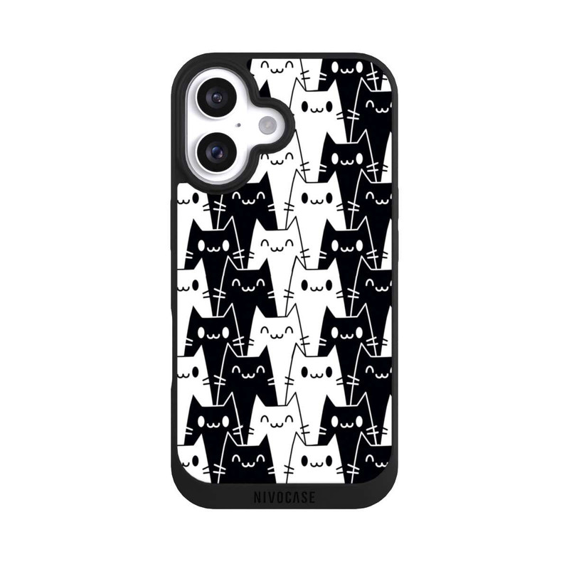 iPhone 16 NIVOpure Katzentapete Schwarz Weiß