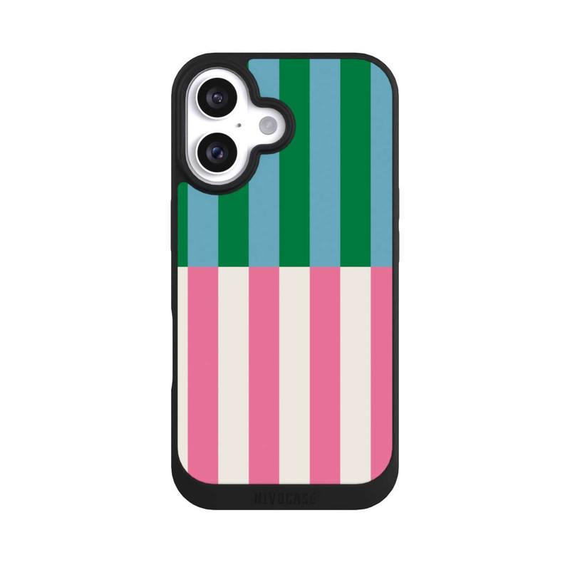 iPhone 16 NIVOpure Streifenmuster Grün Rosa