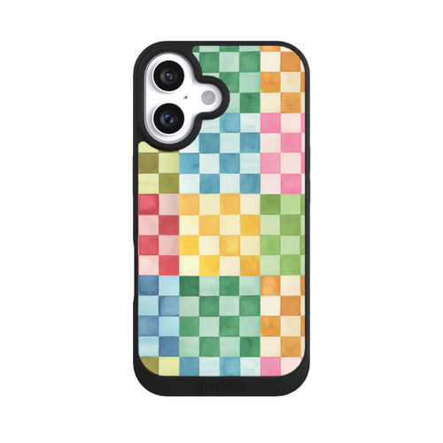 Apple iPhone 16 NIVOpure Checkerboard Watercolor Chess Geometric Red