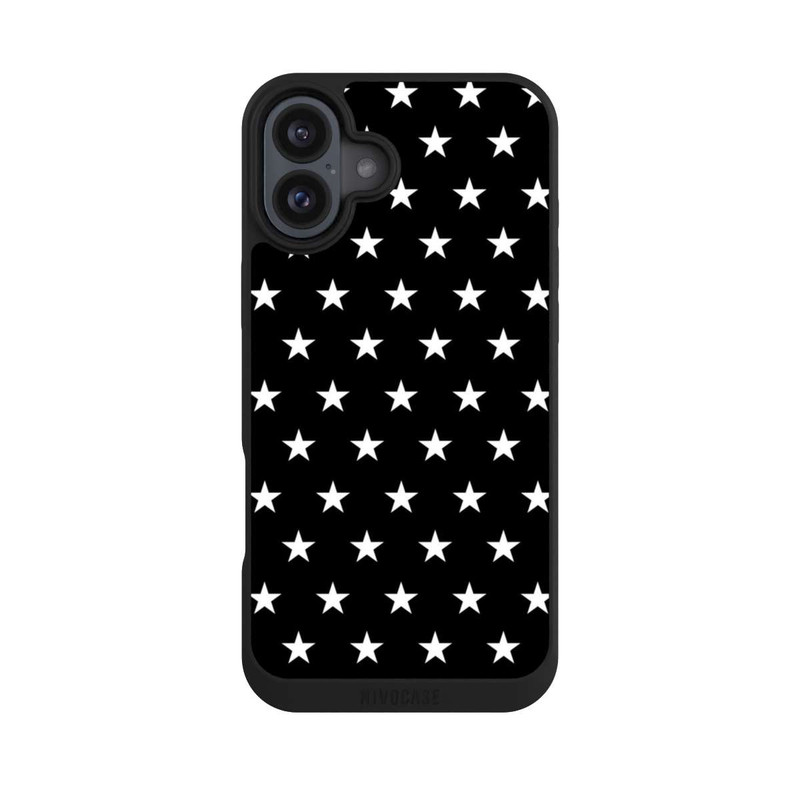 iPhone 16 Plus NIVOpure Polka Stars Schwarz und Weiß