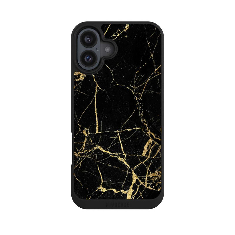 iPhone 16 Plus NIVOpure Schwarzgoldener Marmor-Look
