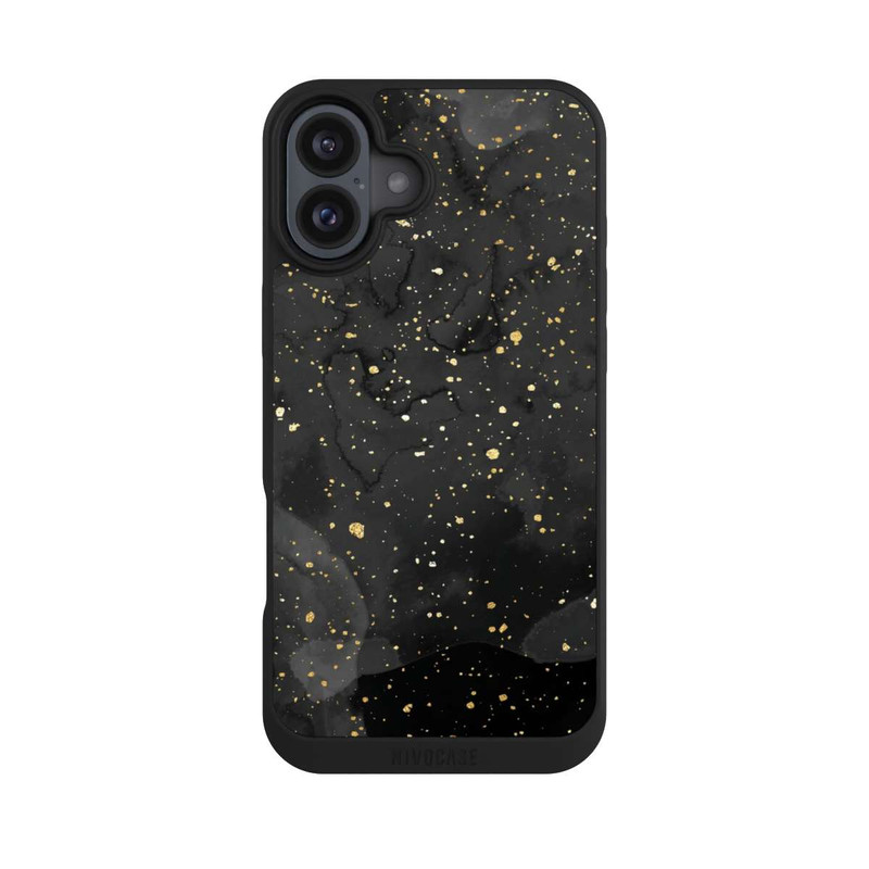 iPhone 16 Plus NIVOpure Glitzernder Marmor-Schwarz-Gold-Look