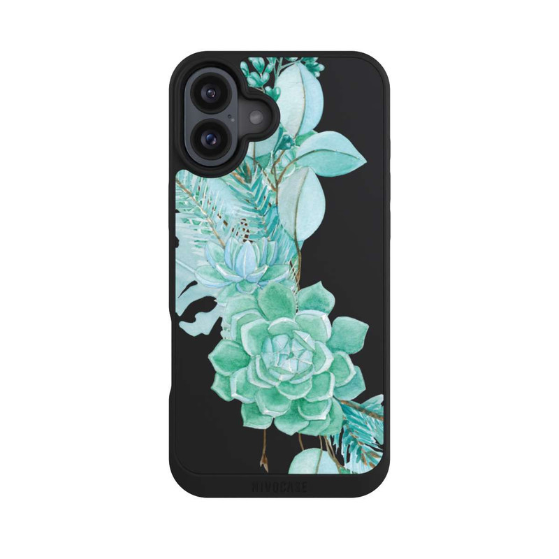 iPhone 16 Plus NIVOpure Sukkulenten Blumen Mintgrün Transparent