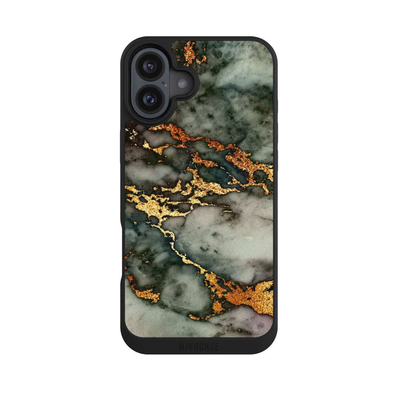 iPhone 16 Plus NIVOpure Grauer und goldener Marmor Look