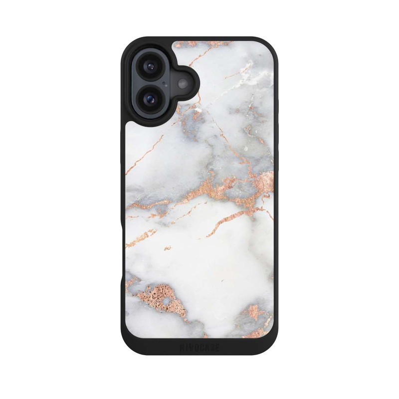 iPhone 16 Plus NIVOpure Weißer und goldener Marmorlook