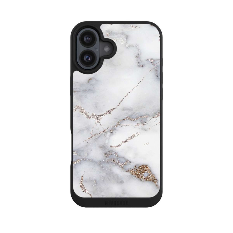 iPhone 16 Plus NIVOpure Silberglitzer Marmorlook