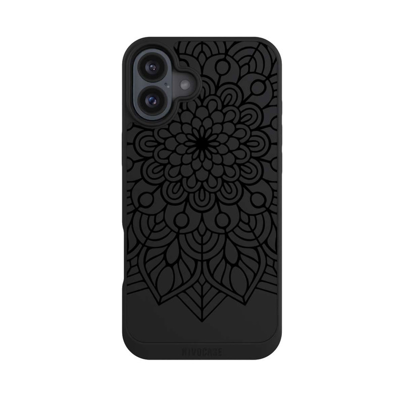 iPhone 16 Plus NIVOpure Indian Mandala Schwarz ohne Hintergrund
