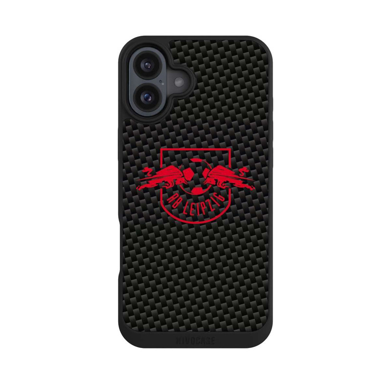 iPhone 16 Plus NIVOpure Rotes RB Leipzig Logo auf Carbonoptik