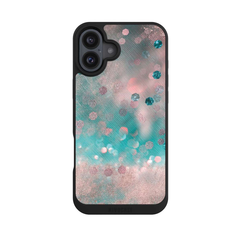 iPhone 16 Plus NIVOpure Look pailleté glamour turquoise