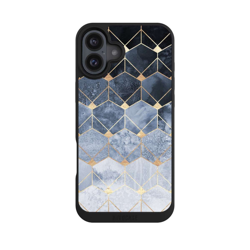 iPhone 16 Plus NIVOpure Blue Hexagons And Diamonds Gold Print