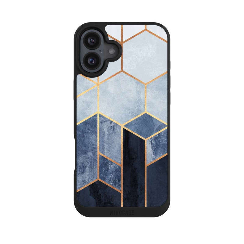 iPhone 16 Plus NIVOpure Blauer Farbverlauf Sechsecke Golddruck