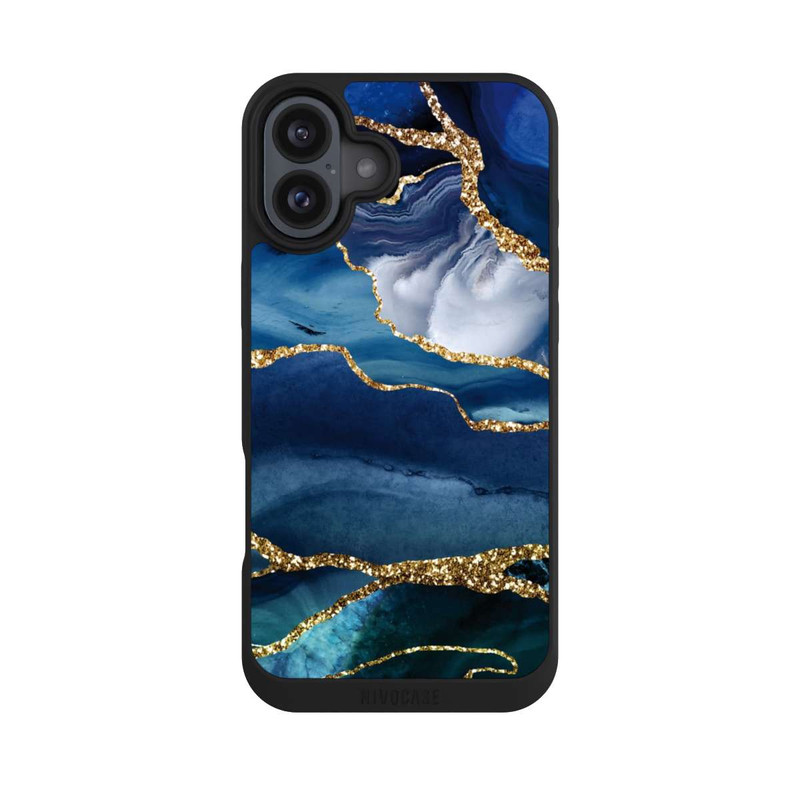 iPhone 16 Plus NIVOpure  Blauer Marmor Gold Glitzer Look