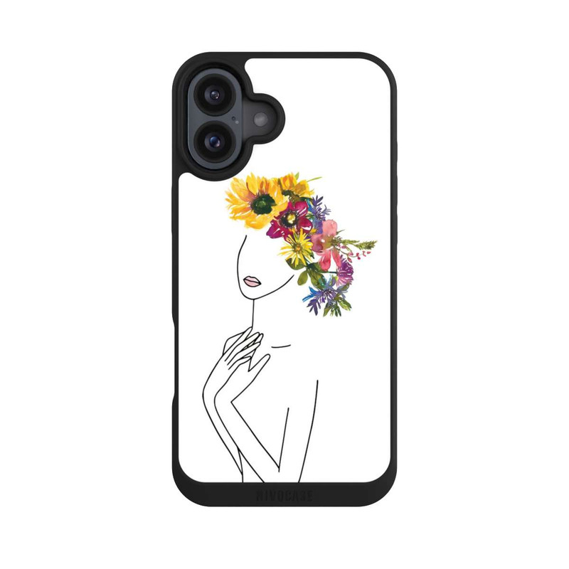 iPhone 16 Plus NIVOpure Line Art Frau mit Blumenkrone