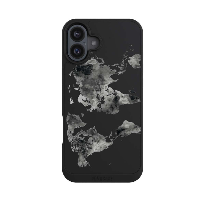 iPhone 16 Plus NIVOpure Weltkarte Schwarz Transparent