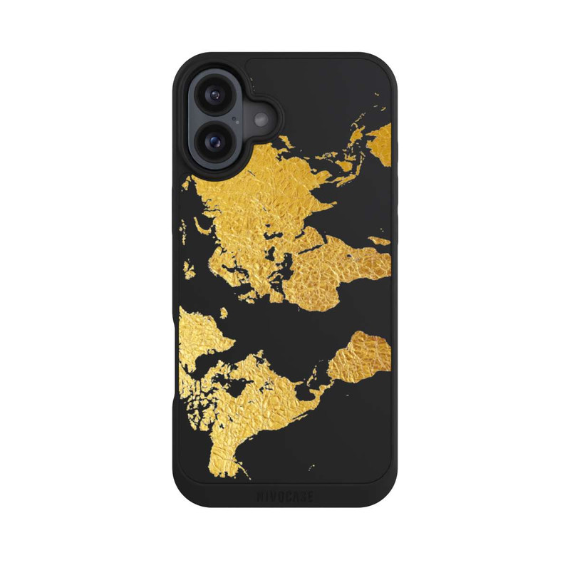 iPhone 16 Plus NIVOpure Weltkarte Gold Transparent
