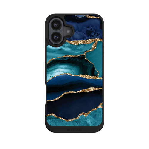 Apple iPhone 16 Plus NIVOpure Dark and Light Blue Marble Gold Glitter Look