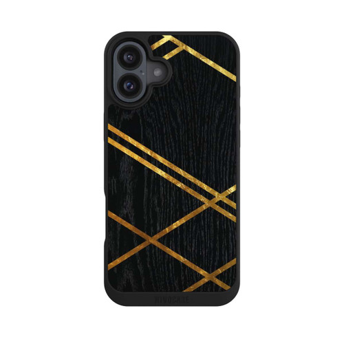 Apple iPhone 16 Plus NIVOpure Black Geometric Pattern Golden Stripes