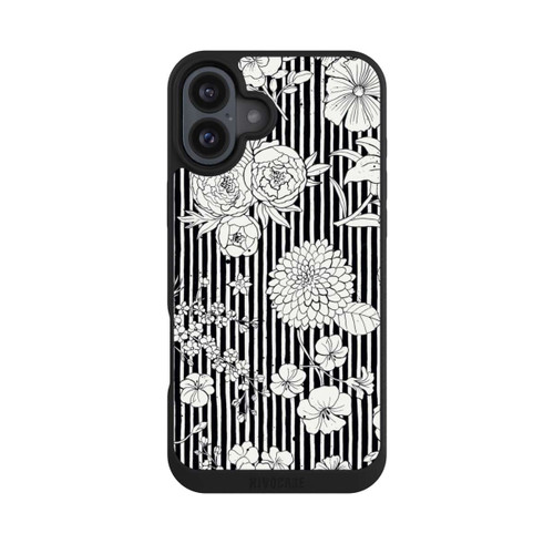 Apple iPhone 16 Plus NIVOpure Fleurs et rayures noir et blanc