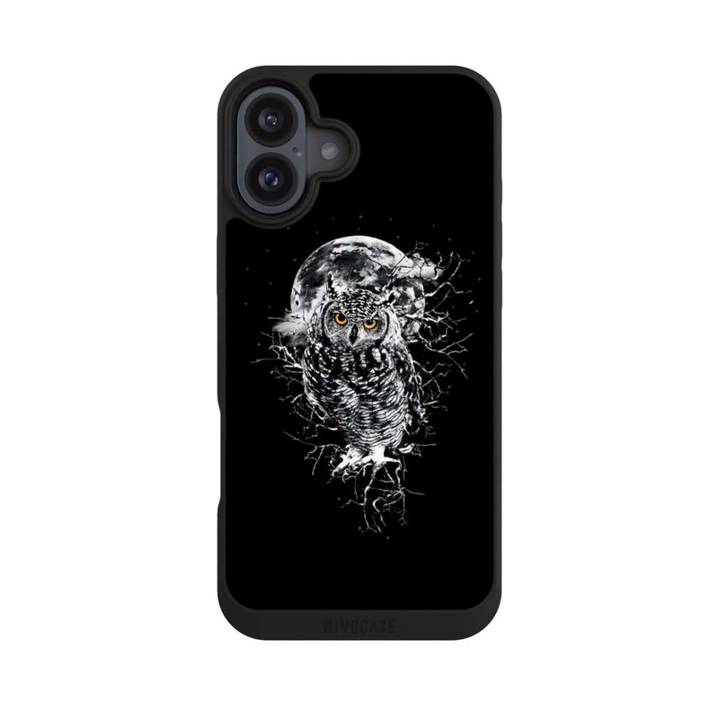 iPhone 16 Plus NIVOpure Chouette en noir et blanc