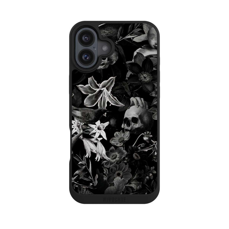 iPhone 16 Plus NIVOpure Skulls and Flowers on Black Background