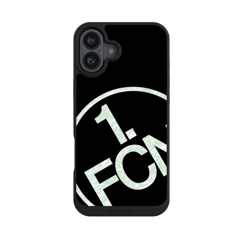 iPhone 16 Plus NIVOpure FCN Logo in Weiß Texture Hintergrund Schwarz
