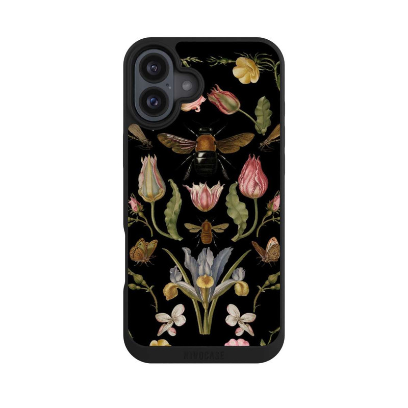 iPhone 16 Plus NIVOpure Fleurs Sauvages et Abeilles Fond Noir