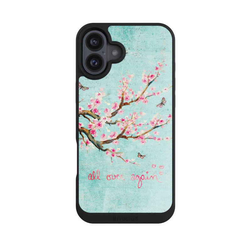 iPhone 16 Plus NIVOpure Motif d'arbre en fleurs de cerisier bleu
