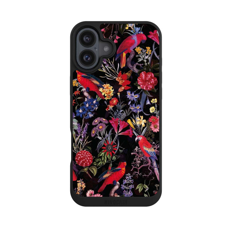 iPhone 16 Plus NIVOpure Fleurs sombres et perroquets