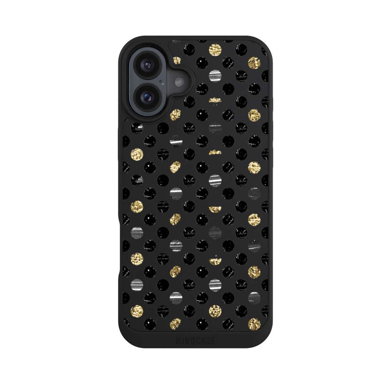 iPhone 16 Plus NIVOpure Pois noirs dorés