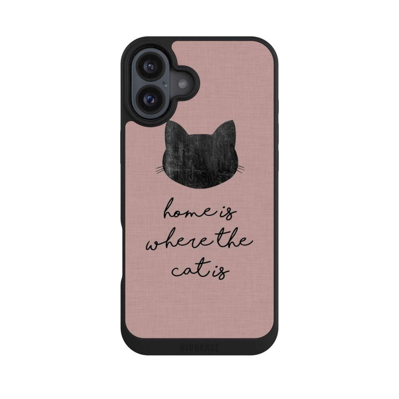 iPhone 16 Plus NIVOpure Home Is Where The Cat Is - Schwarz auf Rosa
