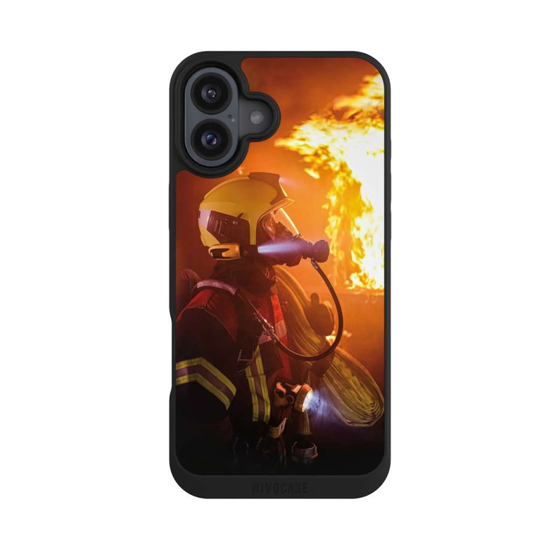 iPhone 16 Plus NIVOpure Feuerwehrmann vor Explosion