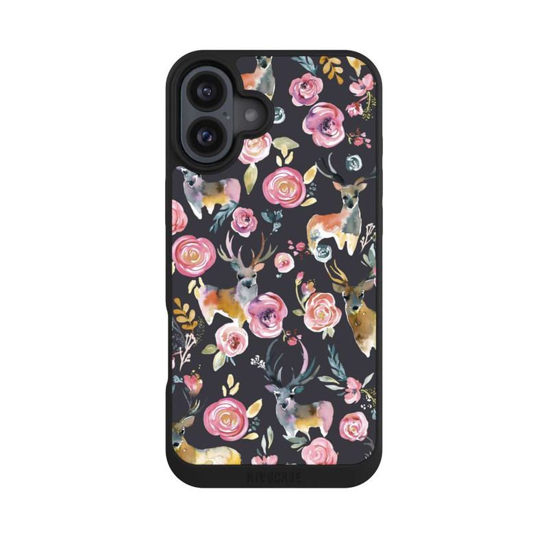 iPhone 16 Plus NIVOpure Hirsche und Blumen Anthrazit