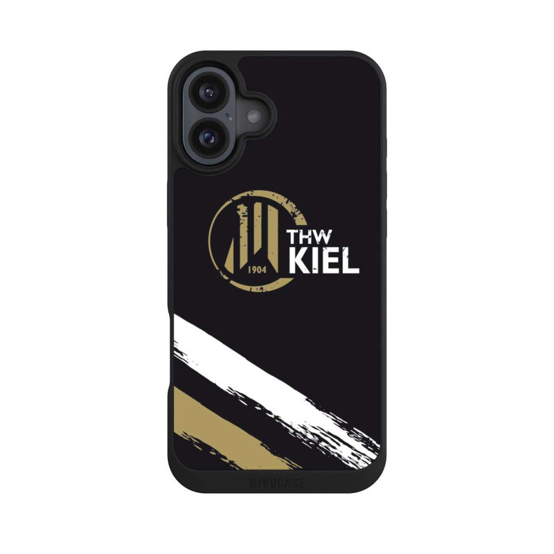 iPhone 16 Plus NIVOpure THW Kiel Logo und Streifen Gold
