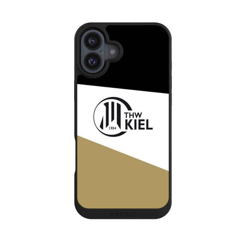 iPhone 16 Plus NIVOpure THW Kiel Streifen Schwarz Weiss Gold
