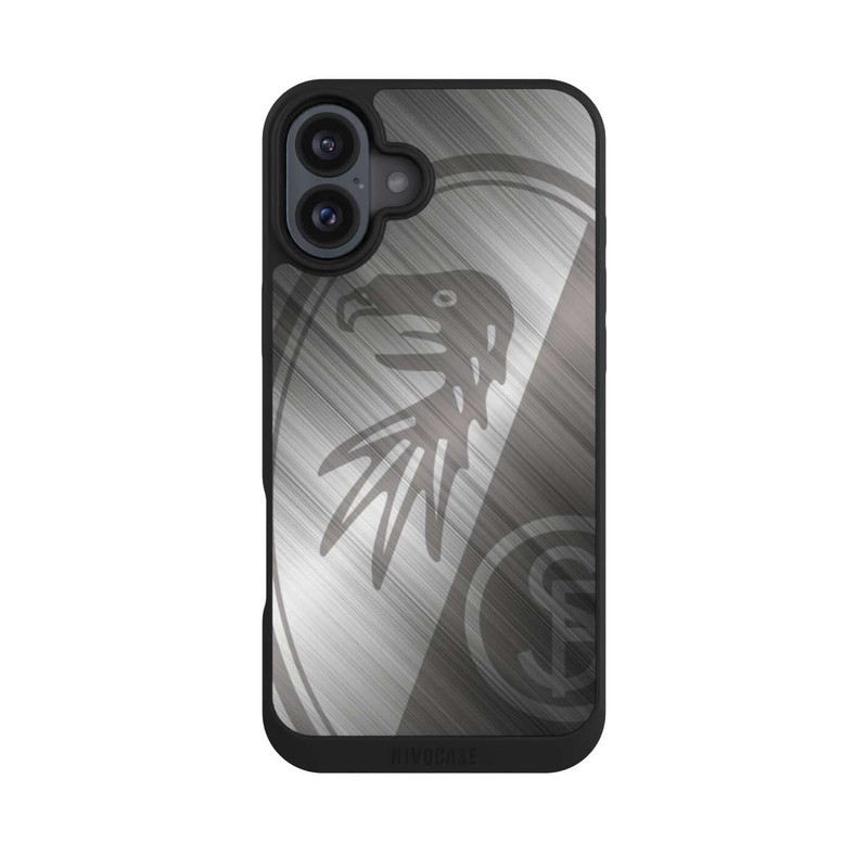 iPhone 16 Plus NIVOpure SC Freiburg Glänzendes Metall Hintergrund