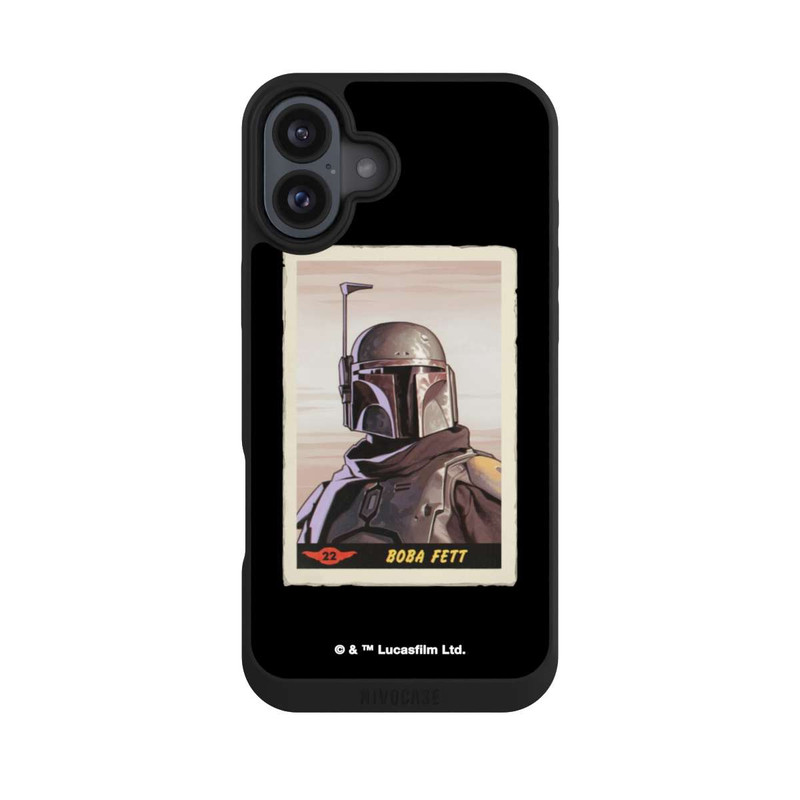 iPhone 16 Plus NIVOpure Boba Fett Badges Schwarzer Hintergrund