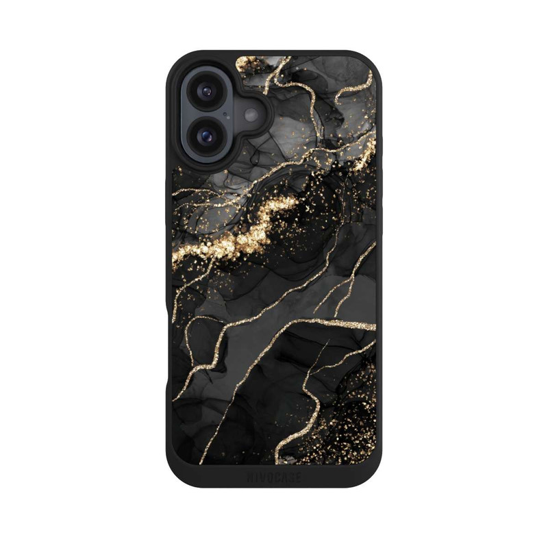 iPhone 16 Plus NIVOpure Dunkler Marmor Wirbel Goldoptik