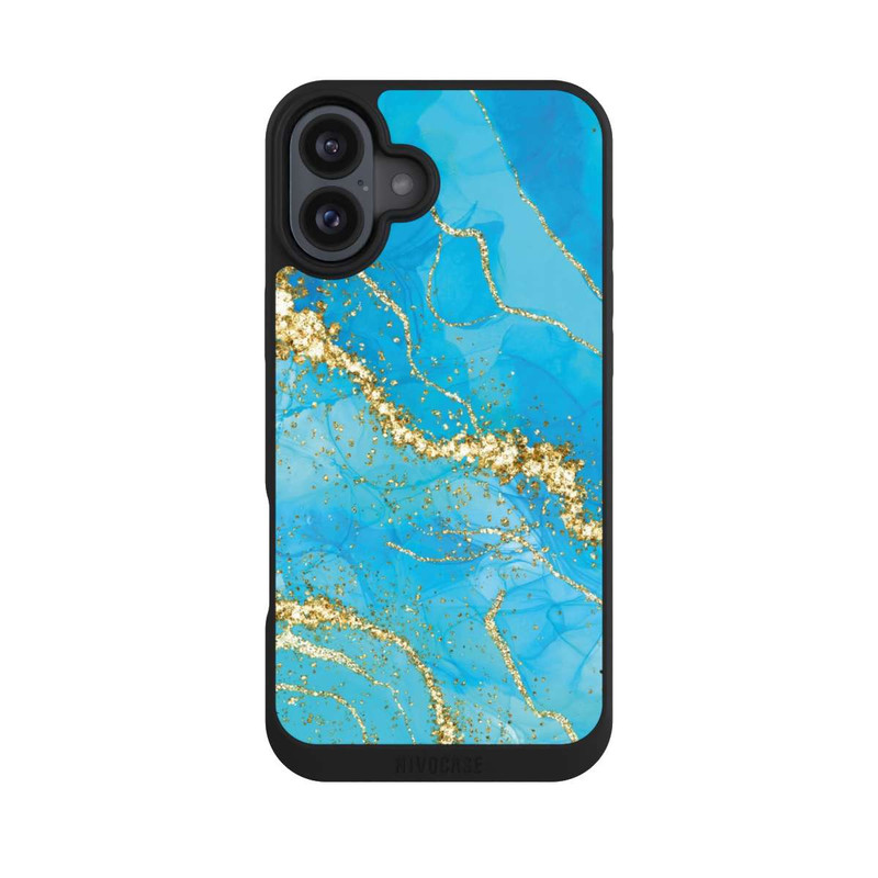 iPhone 16 Plus NIVOpure Türkis-goldene Tapete