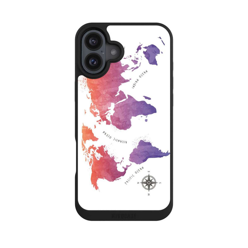 iPhone 16 Plus NIVOpure Aquarell Weltkarte weiß