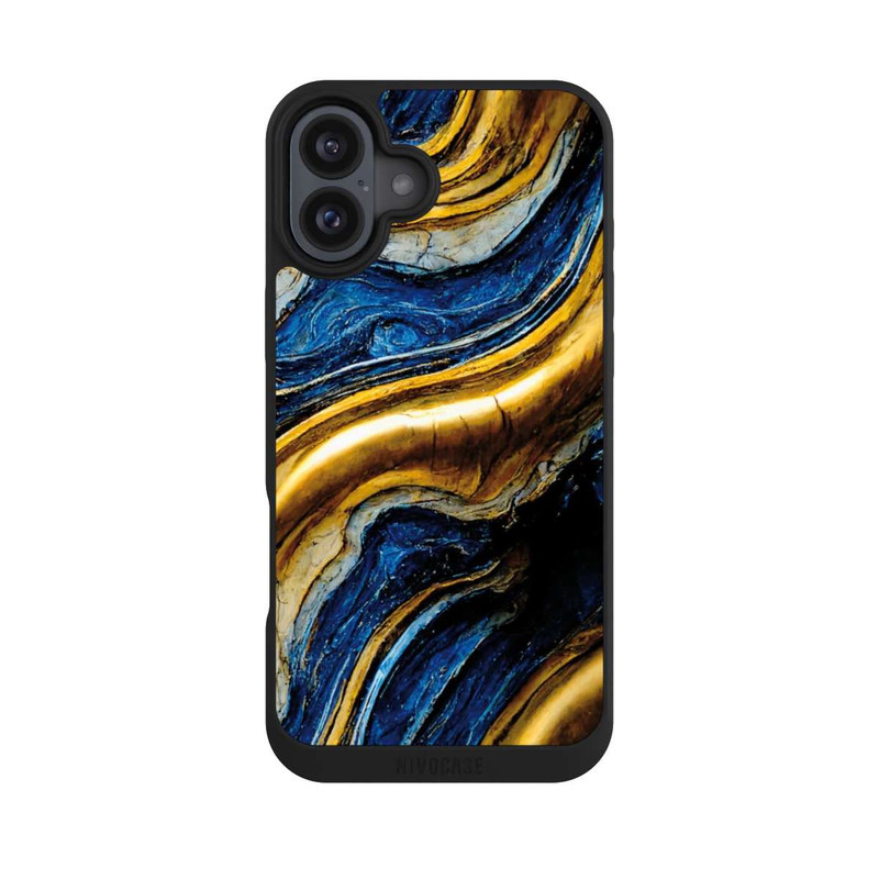 iPhone 16 Plus NIVOpure Struktur im Royalblau- und Gold-Look