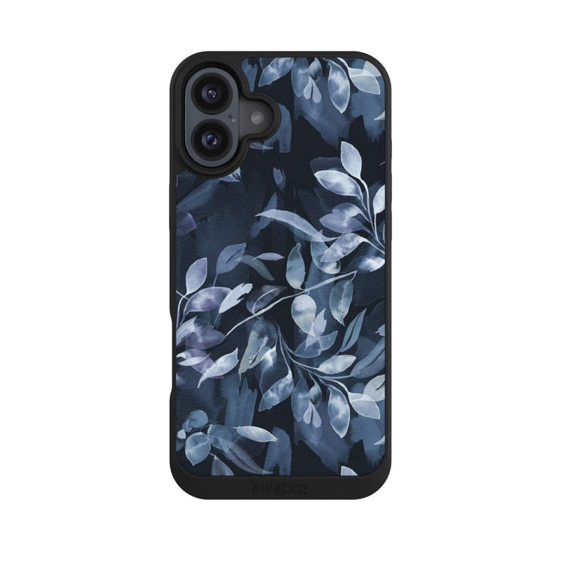 iPhone 16 Plus NIVOpure Mystische Aquarellblätter marineblau