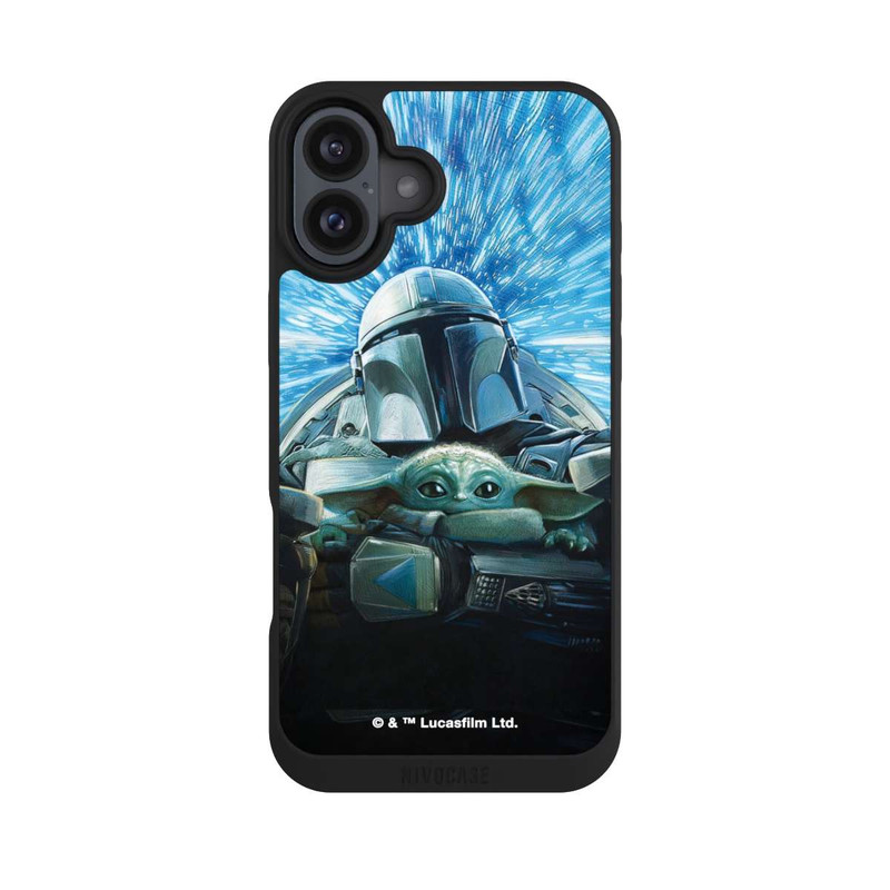 iPhone 16 Plus NIVOpure Grogu und Mando fliegen blau