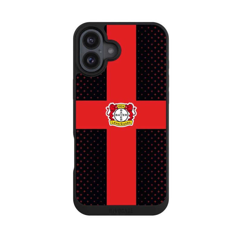 iPhone 16 Plus NIVOpure Bayer 04 Leverkusen Rotes Kreuz auf Schwarz