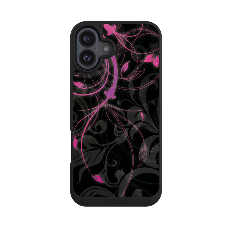 iPhone 16 Plus NIVOpure Schwarze und rosa Herbstblumen