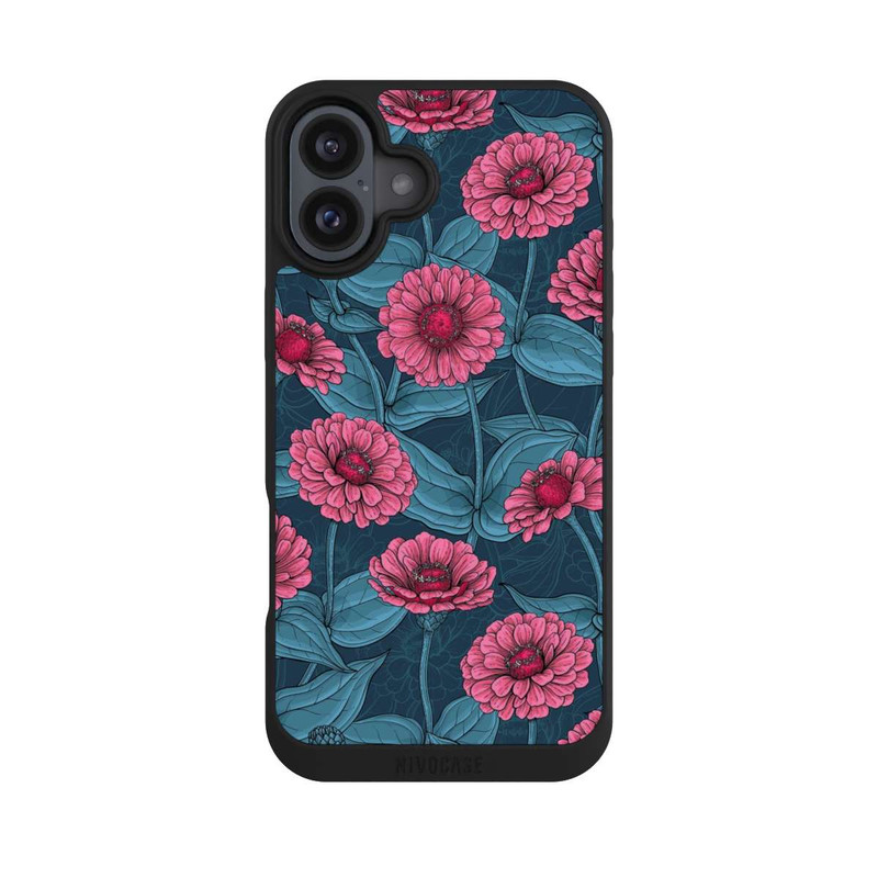 iPhone 16 Plus NIVOpure Rosa Blumen auf Blauem Hintergrund