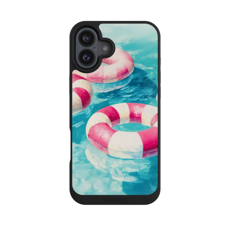 iPhone 16 Plus NIVOpure Striped Swim Rings in The Pool