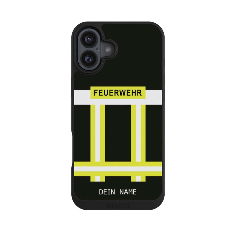 iPhone 16 Plus NIVOpure Feuerwehr Uniform Schwarz Personalisierbar