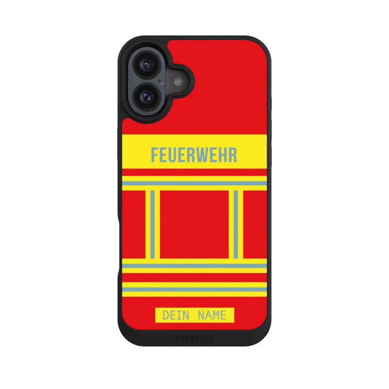 iPhone 16 Plus NIVOpure Feuerwehr Uniform Rot Personalisierbar