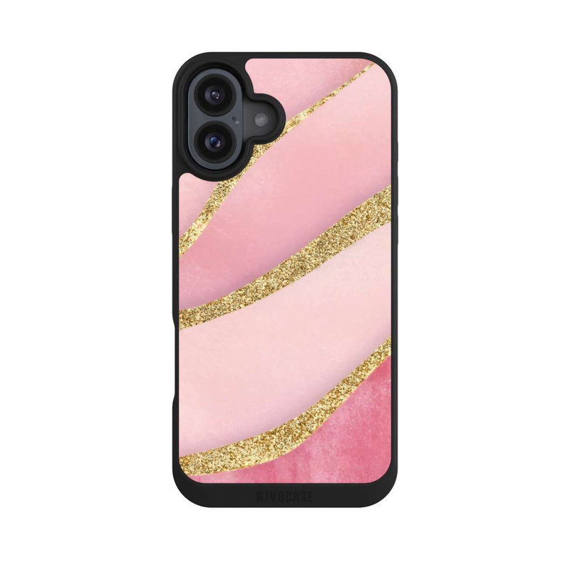 iPhone 16 Plus NIVOpure Pink Marble Goldprint Stripes