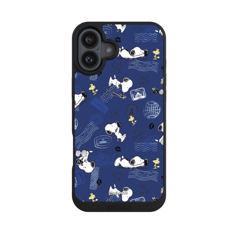 iPhone 16 Plus NIVOpure Peanuts Travel Stamps Pattern Blue